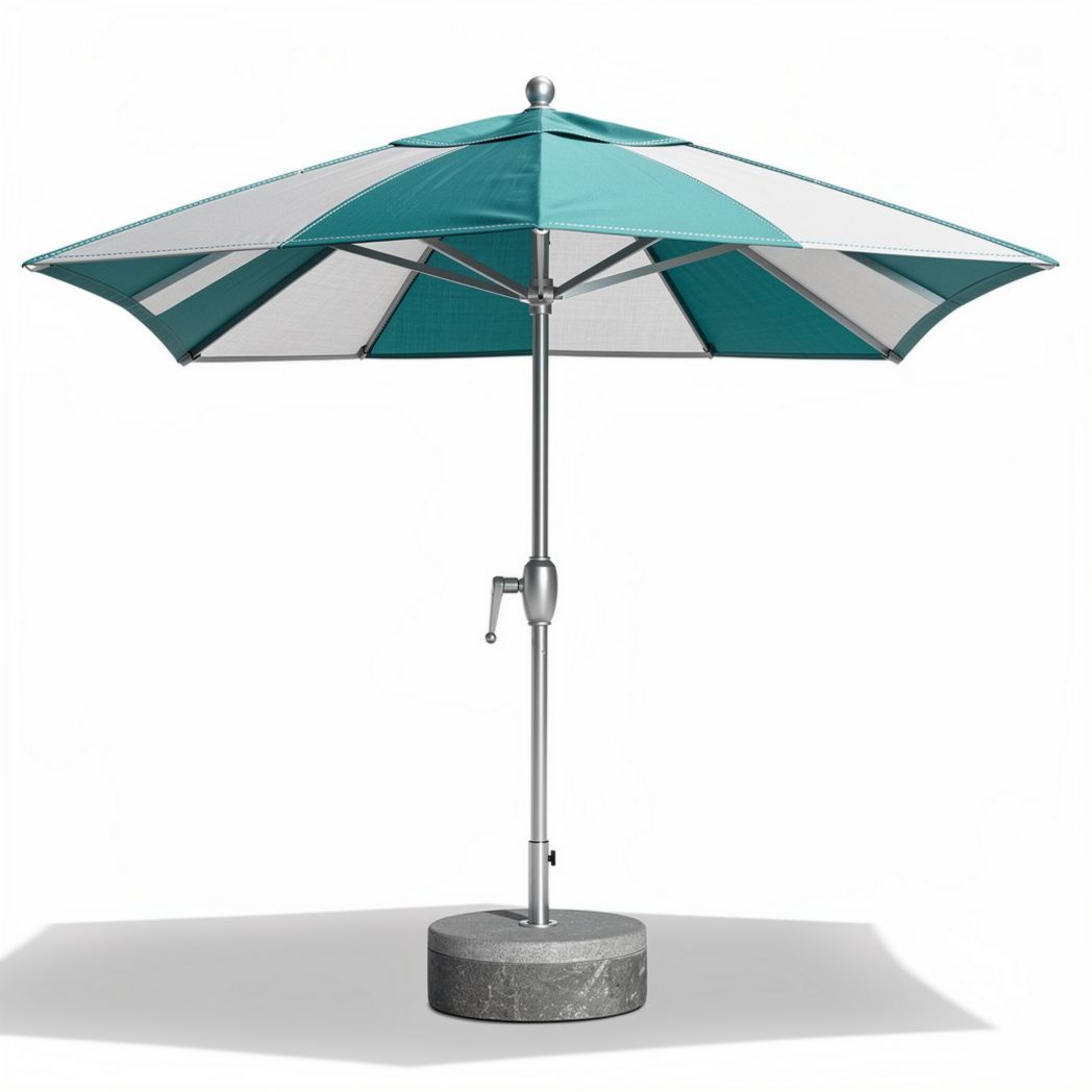 Patio umbrella with metal frame and teal canopy for outdoor use 300 x 300 x 250cm