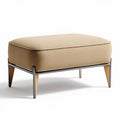 Upholstered ottoman in beige fabric with metal frame and wooden legs 80 x 60 x 40cm