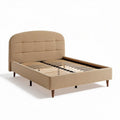 Upholstered bed frame with wooden slats and modern design in beige 200 x 160 x 100cm