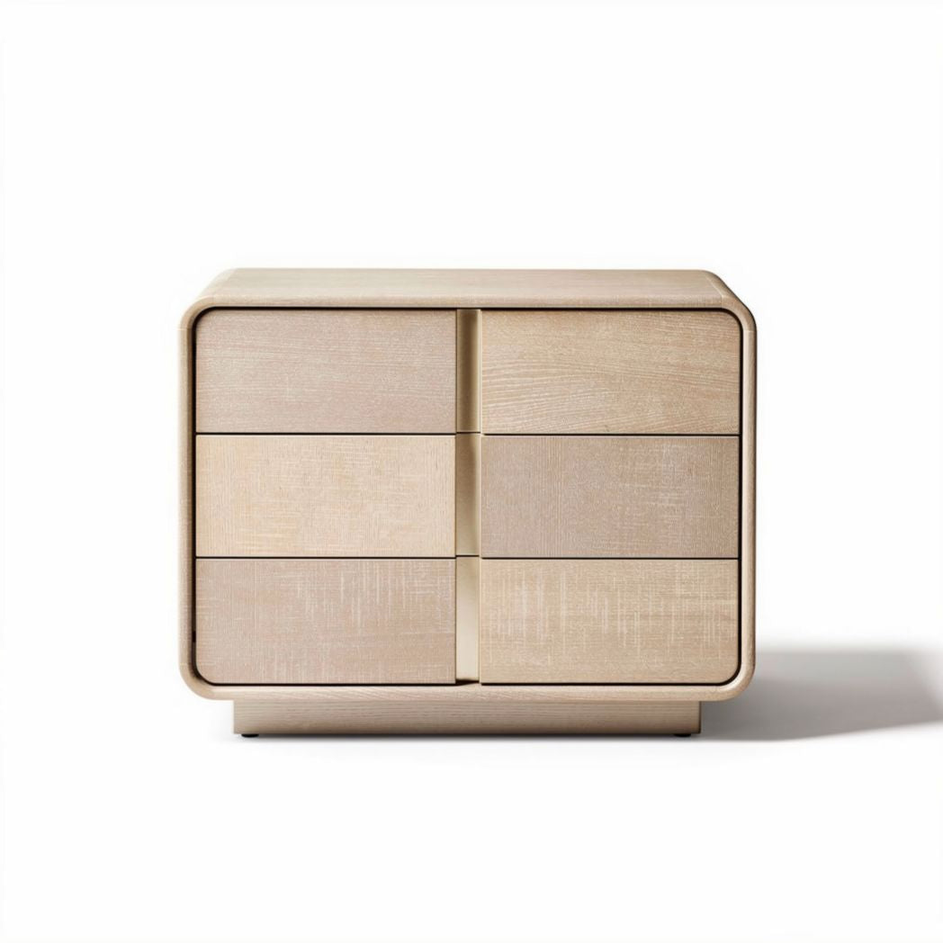 Wooden bedside table with six drawers and natural finish 50 x 40 x 30cm