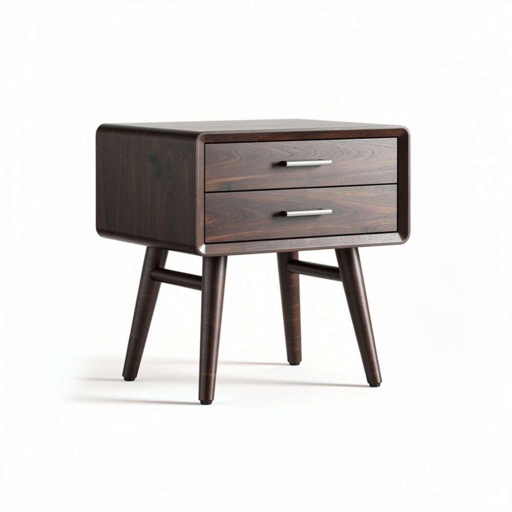 Wooden nightstand with two drawers in dark brown finish 24 x 18 x 24 inches