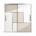 Sliding door wardrobe with mixed wood finish and metal handles 200 x 120 x 10cm