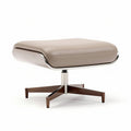 Leather ottoman with chrome base and wooden legs 45 x 45 x 35cm