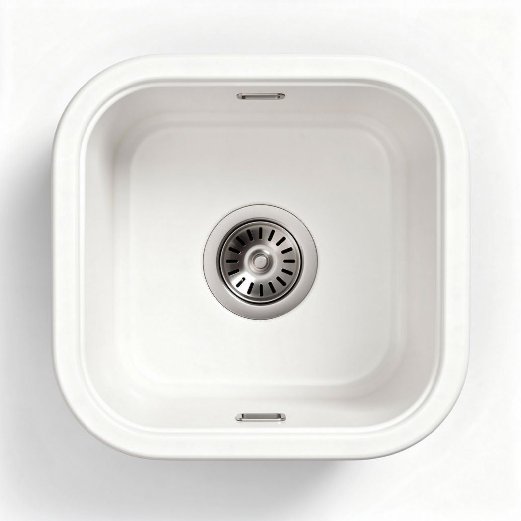 White porcelain square sink with drain hole dimensions 40 x 40 x 15cm