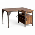 L-shaped wooden desk with metal accents and storage cabinet 120 x 60 x 75cm
