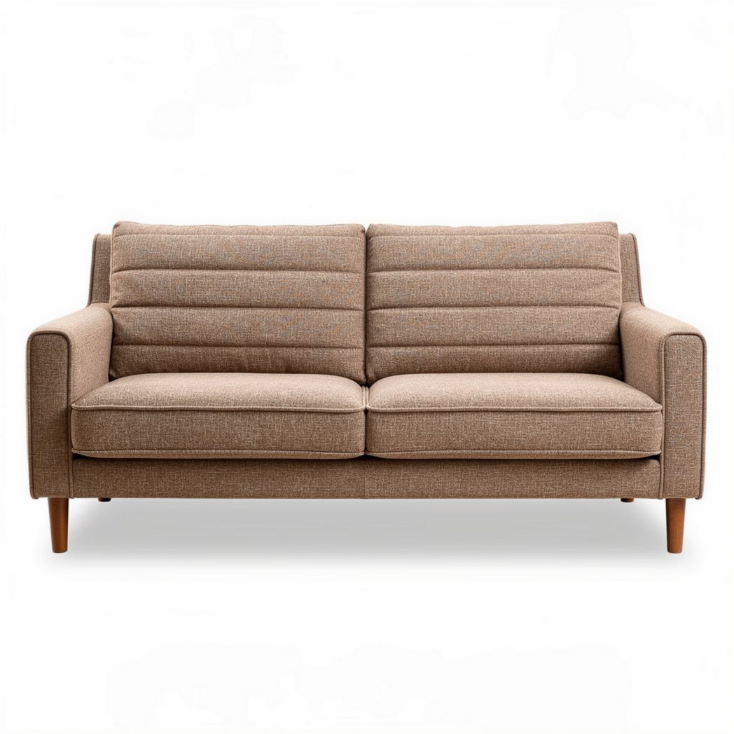 Fabric upholstered modern couch with wooden legs 180 x 80 x 75cm brown
