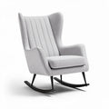 Rocking chair with gray fabric upholstery and black metal base 80 x 90 x 100cm