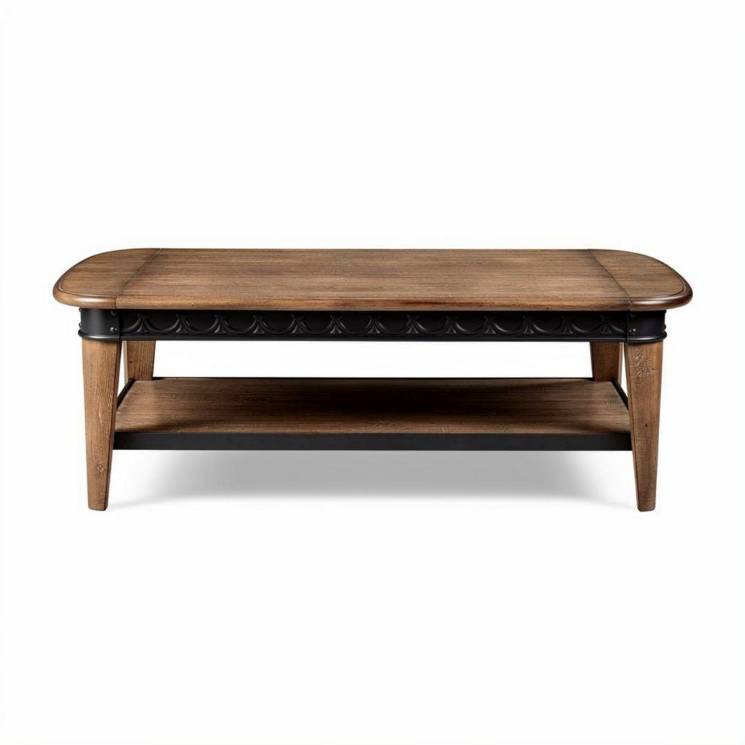 Wooden coffee table with lower shelf 120 x 60 x 45cm natural finish