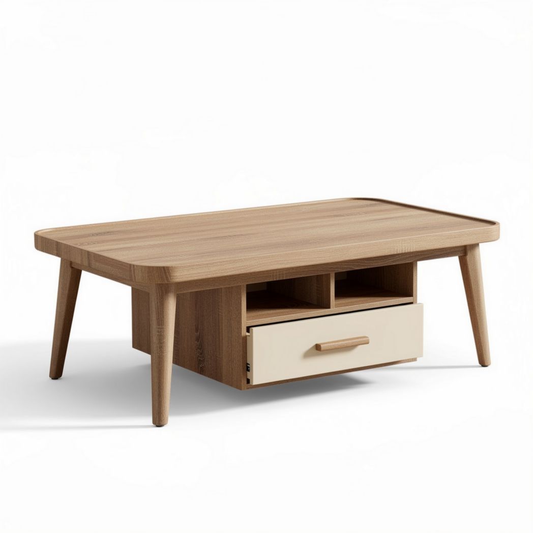 Wooden coffee table with drawer and open storage 100 x 60 x 40cm