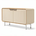 Modern beige sideboard with ribbed doors and metal legs 120 x 45 x 75cm